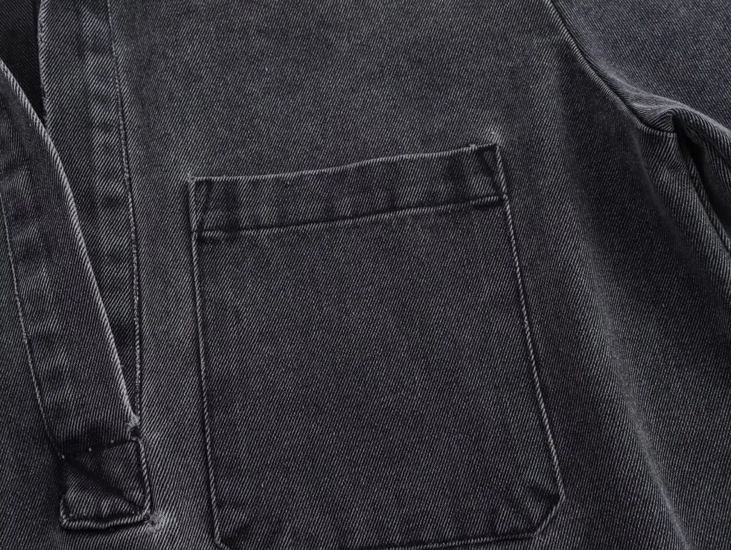 Autumn Denim Two Piece Set with Elastic Waist Wide Leg Pants and Polo Collar Long Sleeve Top for Casual Style