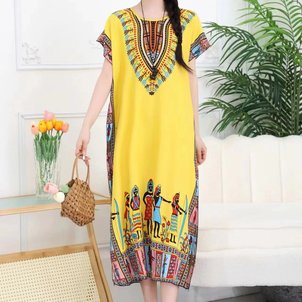 Spring Boho Beach Dress For Women Batwing Sleeve Midi