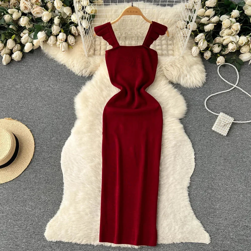 Sleeveless Wrap Midi Dress Hollow Split For Summer Beach