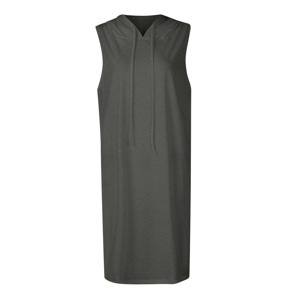 Womens Sleeveless Hoodie Dress With Drawstring Streetwear
