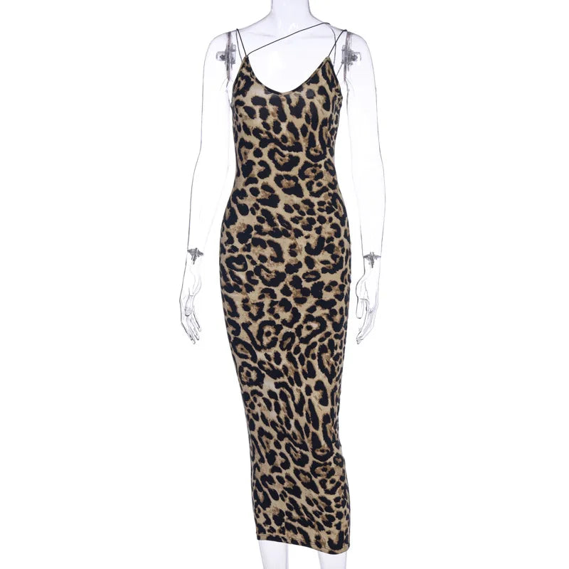 Leopard Print Sleeveless High Waist Party Dress Women