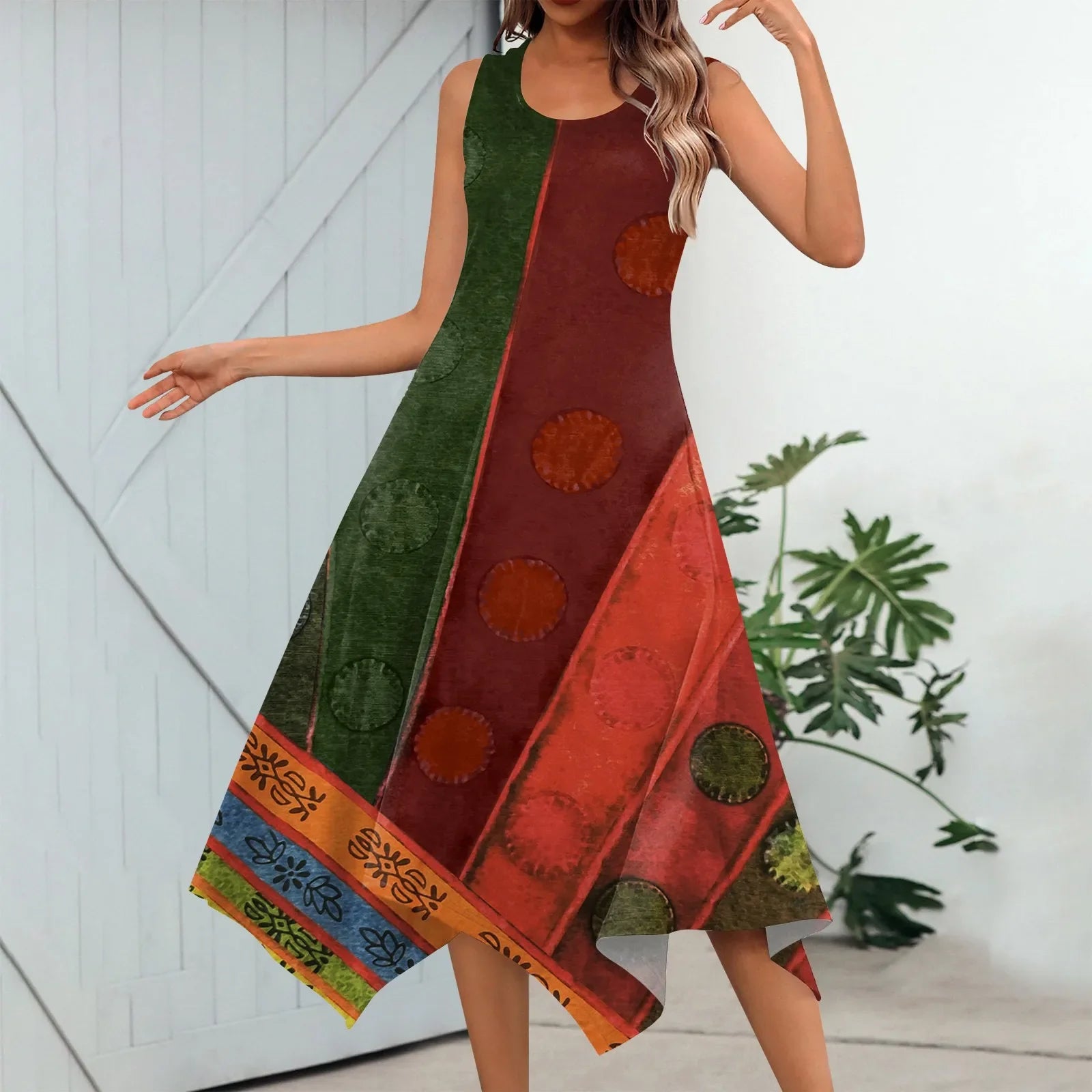 Y2K Style Sleeveless Midi Dress With Irregular Hem Design