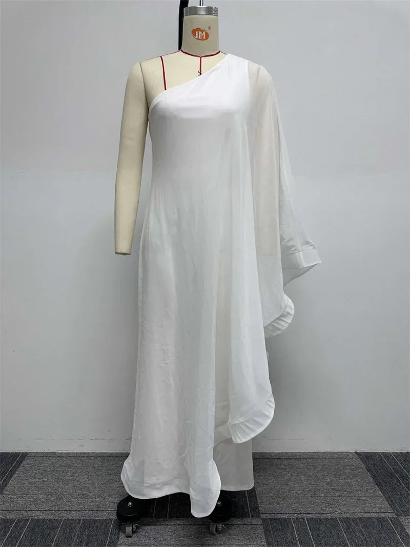 Elegant Chiffon One Shoulder Wide Leg Jumpsuit for Women Evening Party Birthday Romper Overalls Stylish One Piece Combinaison Femme