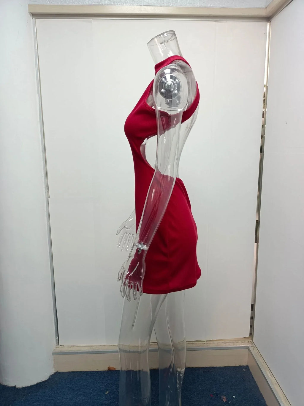 High Neck Hollow Cutout Dress With Back and Bust Details