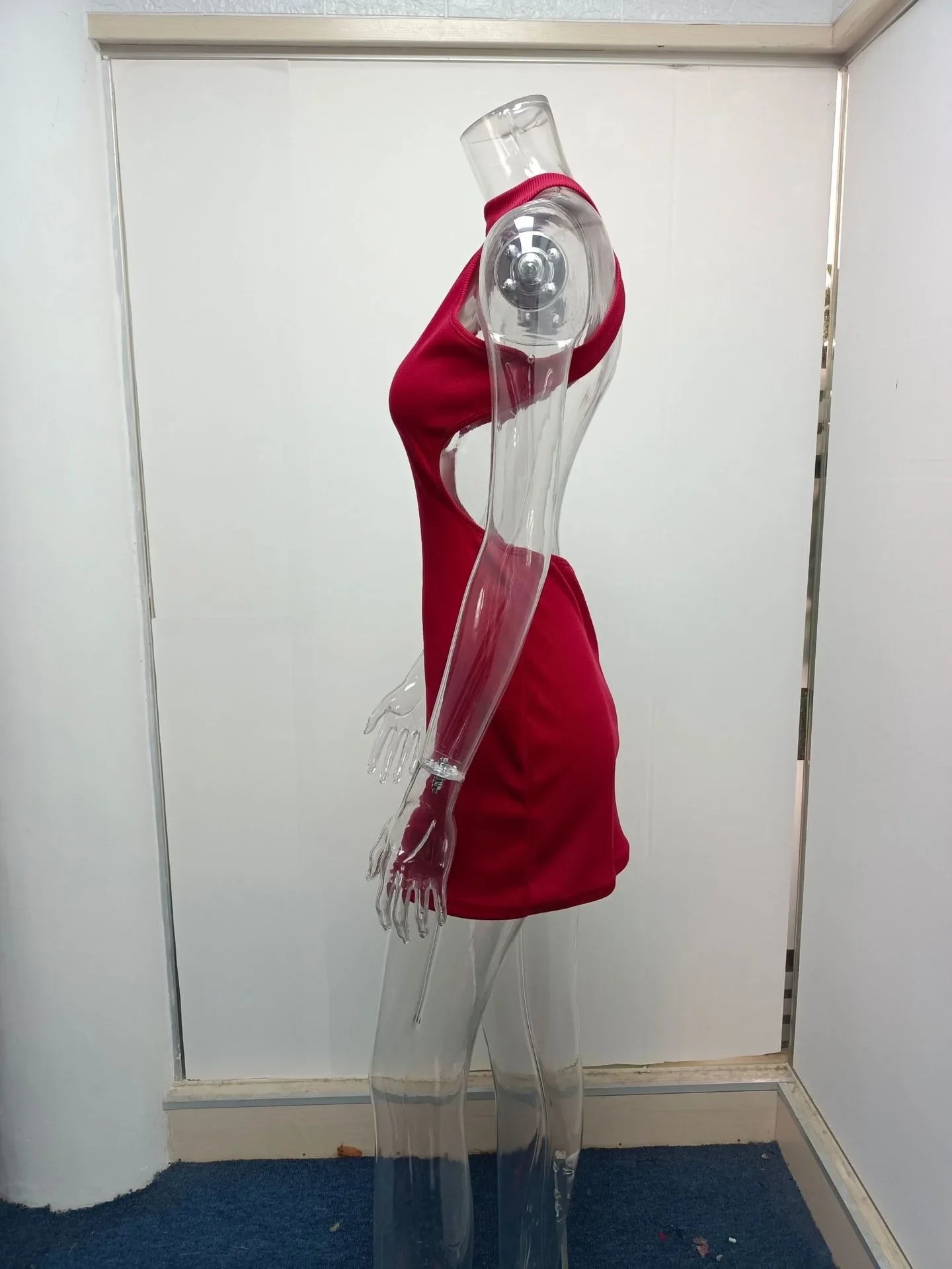 High Neck Hollow Cutout Dress With Back and Bust Details