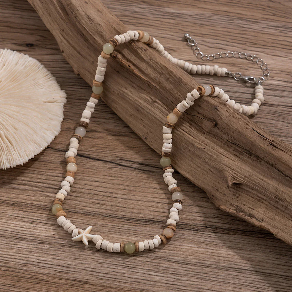 Coconut Husk Wood Beads Starfish Choker Necklace for Men Natural Bohemian Street Jewelry