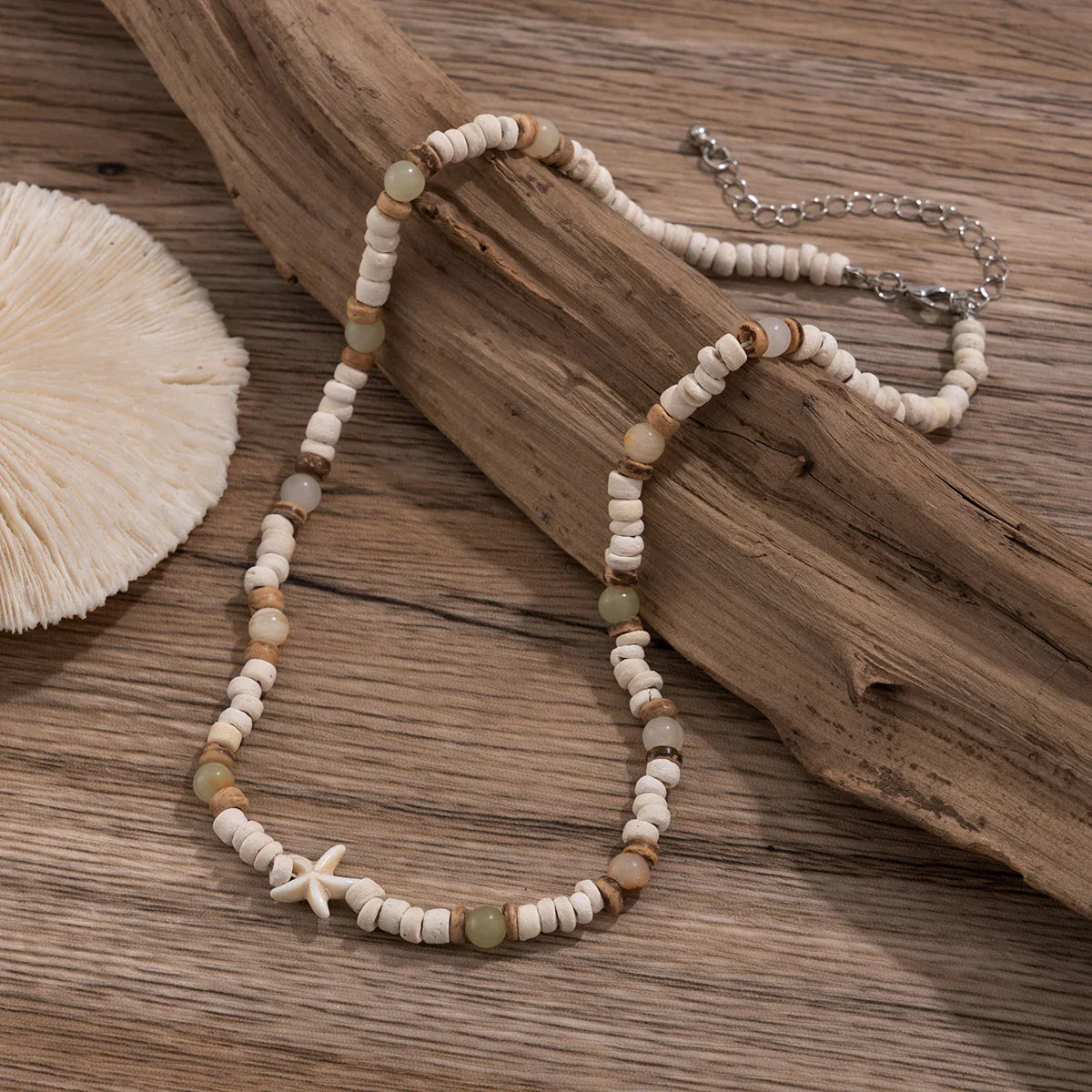 Coconut Husk Wood Beads Starfish Choker Necklace for Men Natural Bohemian Street Jewelry