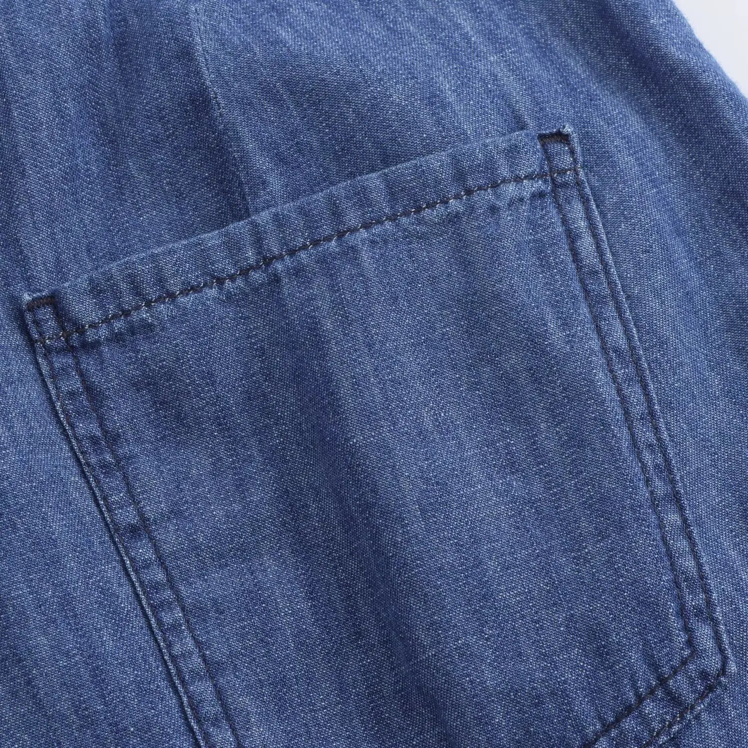 Women's Slim Fit Denim Shirt with Bow Decoration and Wide Leg Loose Long Suit