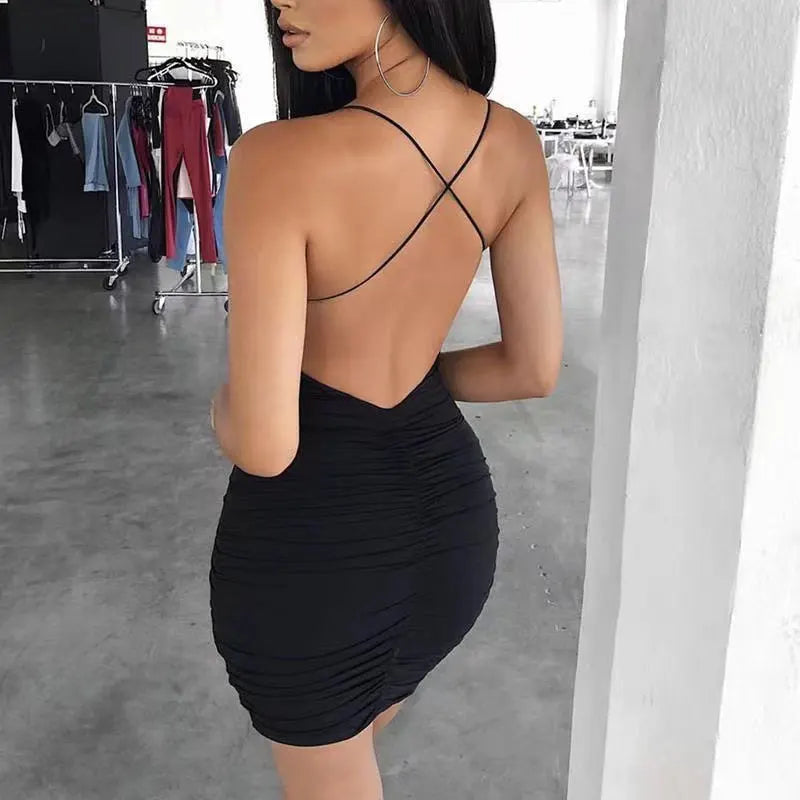 Backless Mini Bodycon Dress For Night Club In Black