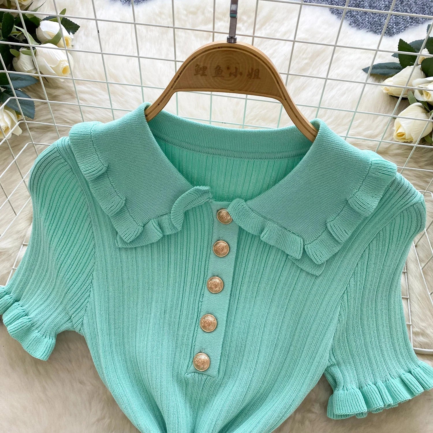 Ruffles Knit Wrap Dress For Women Summer Short Sleeve Casual