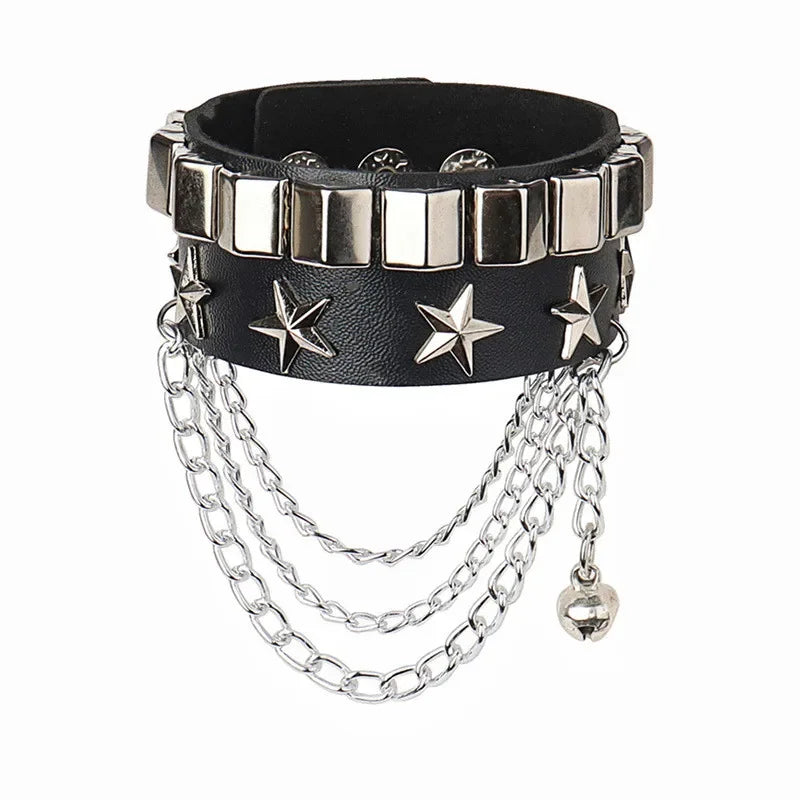 PU Leather Studded Gothic Cuff Bracelet Adjustable Punk Rivet Wristband for Men and Women