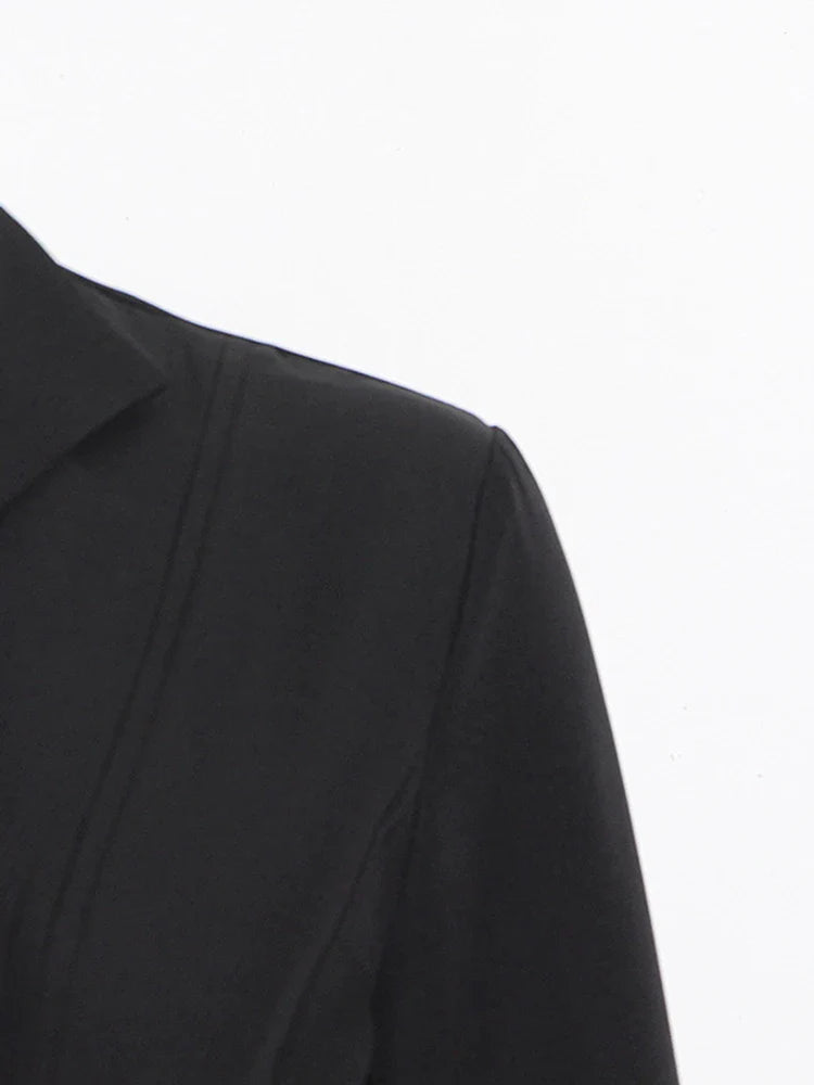 Solid Patchwork Folded Lapel Blouse for Women Long Sleeve Spliced Single Breasted Minimalist Casual Shirt