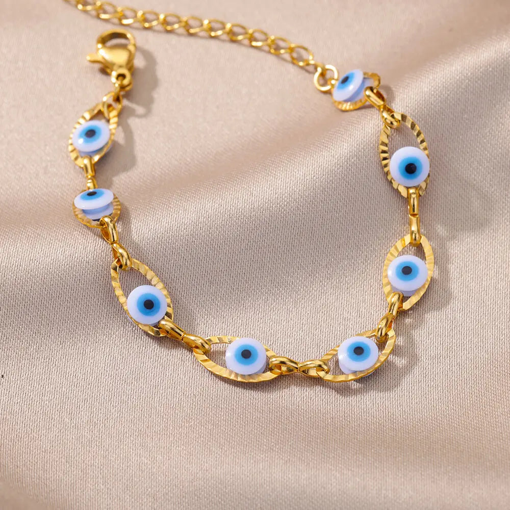 Gothic Rainbow Evil Eye Bracelet for Women Stainless Steel Gold Color Turkish Charm Chain Jewelry