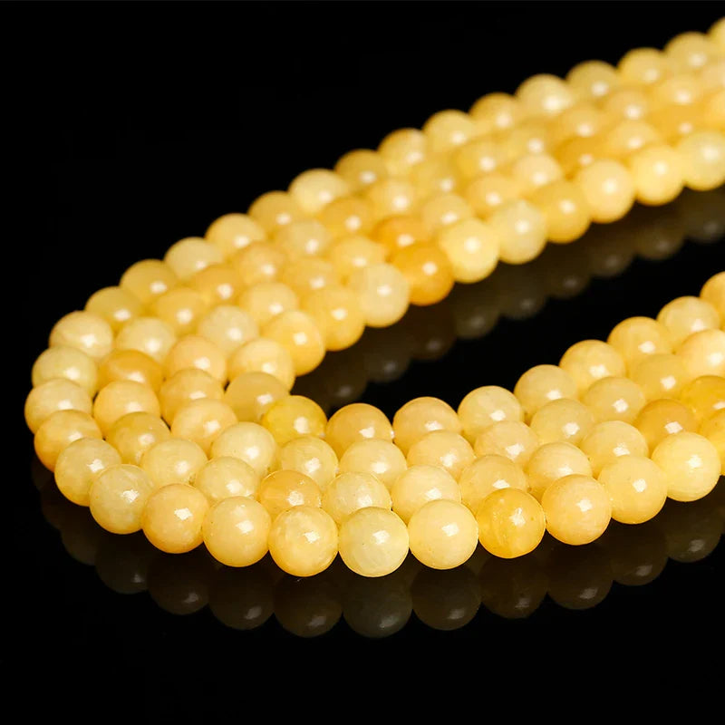 Natural Yellow Jade Round Loose Beads for Jewelry Making DIY Necklace and Bracelet Accessories
