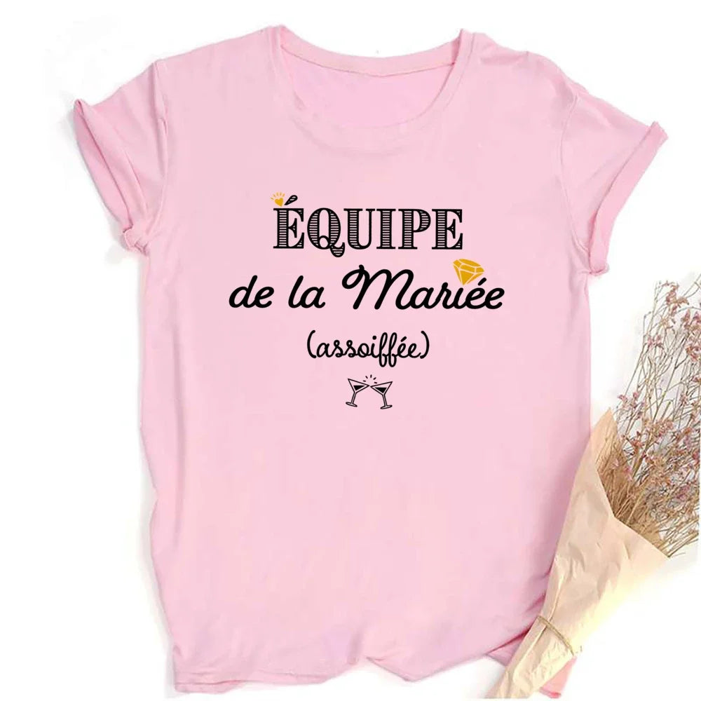 French Printed Team Bride T-Shirt for Bachelorette Party Outfit Short Sleeve Tops