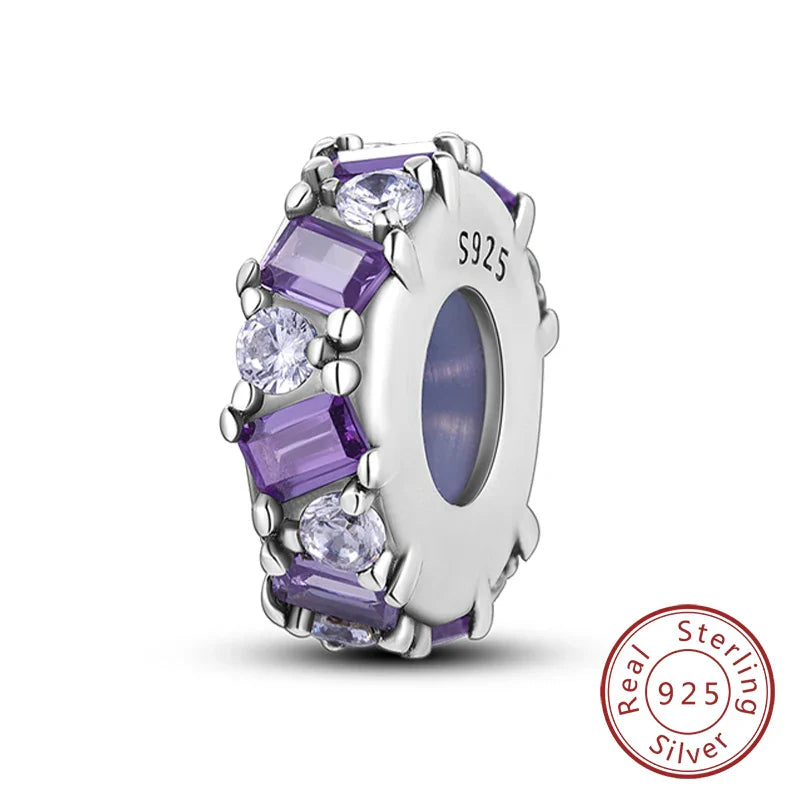 Fit Original 925 Sterling Silver Clip Charms with Zircon and Silicone Spacer Beads for Women DIY Bracelet Gift