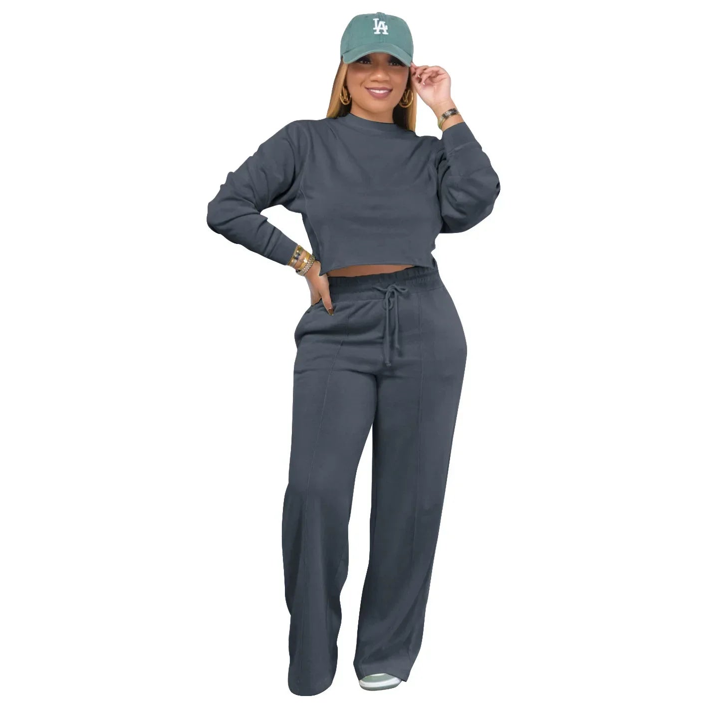 Women Winter Tracksuit Set Pullover Top and Pants 2 Piece Casual Outfit Thicken Warm Solid Color Suit