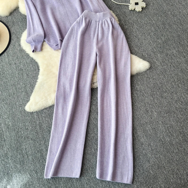 Cozy Knitted Two-Piece Women's Tracksuit Set with V-Neck Sweater and Straight Jogging Pants Autumn Winter Lounge Wear