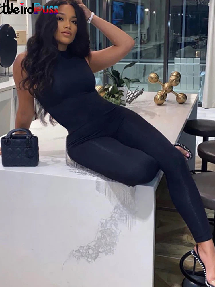 Women's Skinny Jumpsuit Activewear Soft Stretchy Sleeveless Bodycon Workout Overalls Casual Sporty Streetwear Fitness Bodysuit