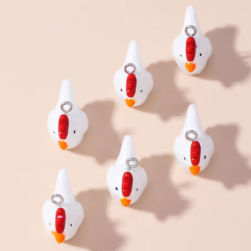 10pcs Cute Imitation Resin 3D Chicken Charms for DIY Jewelry Making Earrings and Bracelets