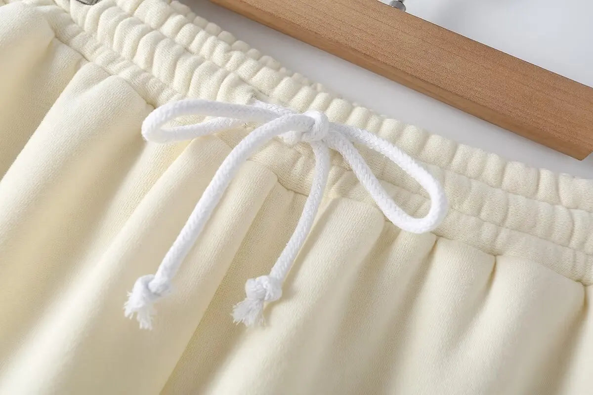 Solid Hoodie Top and Wide Leg Long Pant Set for Women with Elastic Waist and Chic Lace-Up Design