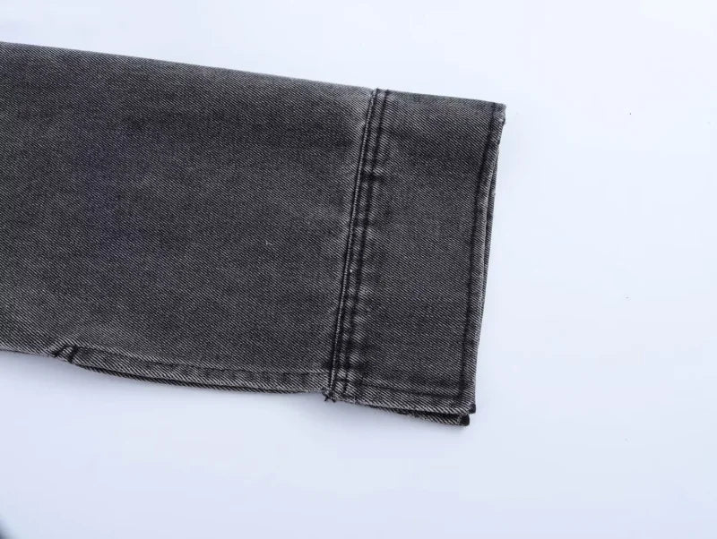 Casual Open Collar Denim Top with Pocket and Loose Wide Leg Drawstring Waist Denim Pants Two Piece Set for Women