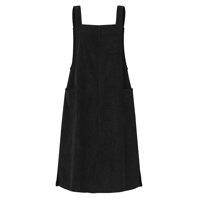 Corduroy Overalls Dress Women With Pockets Sundress