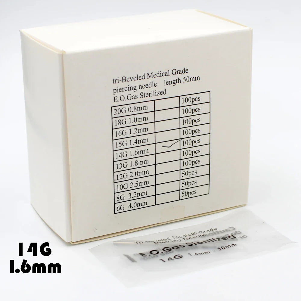 Surgical Steel Disposable Body Piercing Needles Sterile Medical Grade 12G to 20G Individual Pack