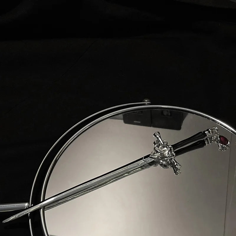 Chinese Style Ruby Hairpin for Women Punk Hair Stick Ponytail Accessory