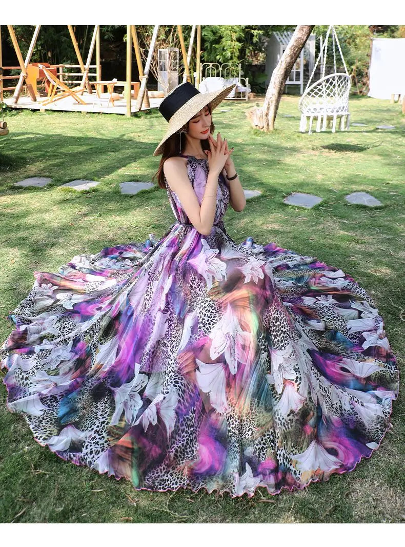 Floral Boho Backless Maxi Dress Women Beach Sundress