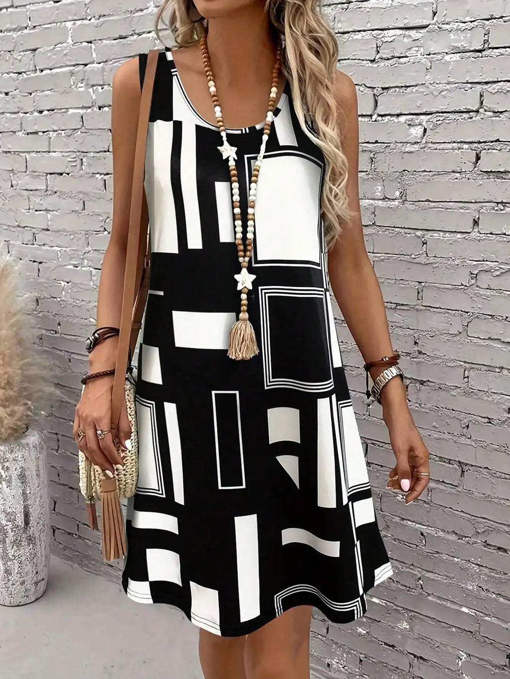 Geometric Pattern Sleeveless Summer Dress For Women