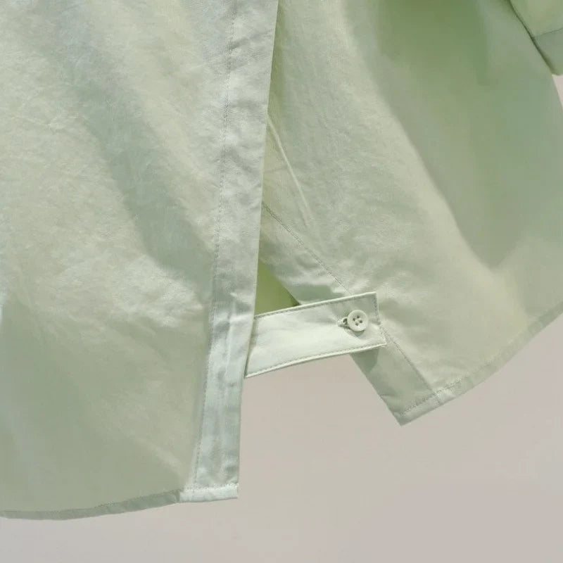 Chic White Back Split Blouse for Women Casual Short Sleeve Preppy Basic Office Shirt