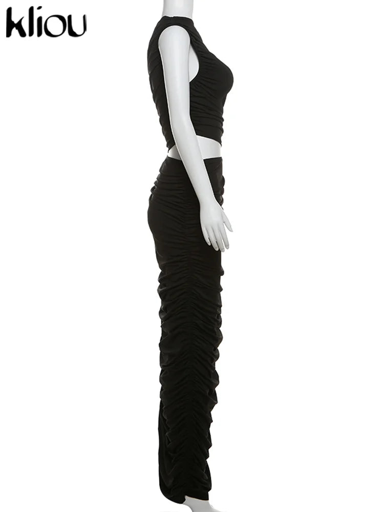 Summer Solid Color Pleated Oblique Shoulder Dress for Women