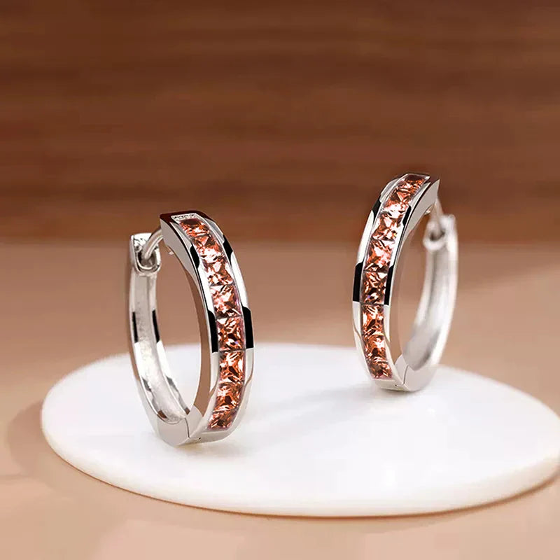 Women's Classic Hoop Earrings with Princess Square CZ Elegant Jewelry Accessories