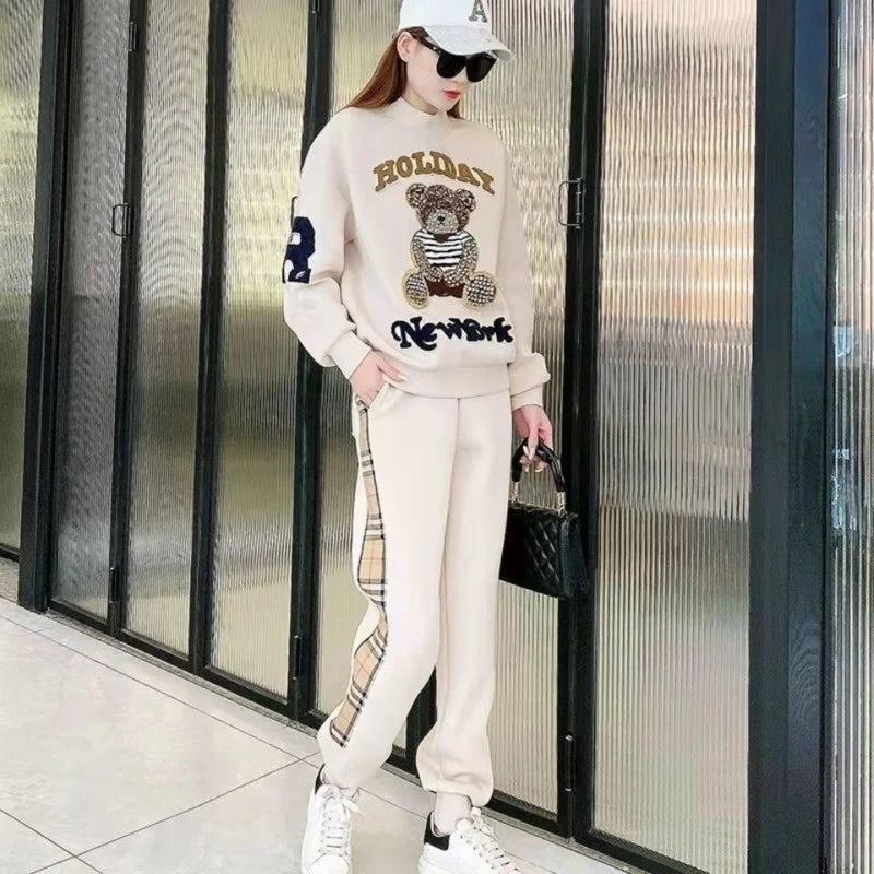 Women's Casual Plush Sweater and Pants Two Piece Set for Spring and Autumn