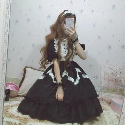 Lolita OP Dress Lace Trim Japanese Harajuku Style Dress
