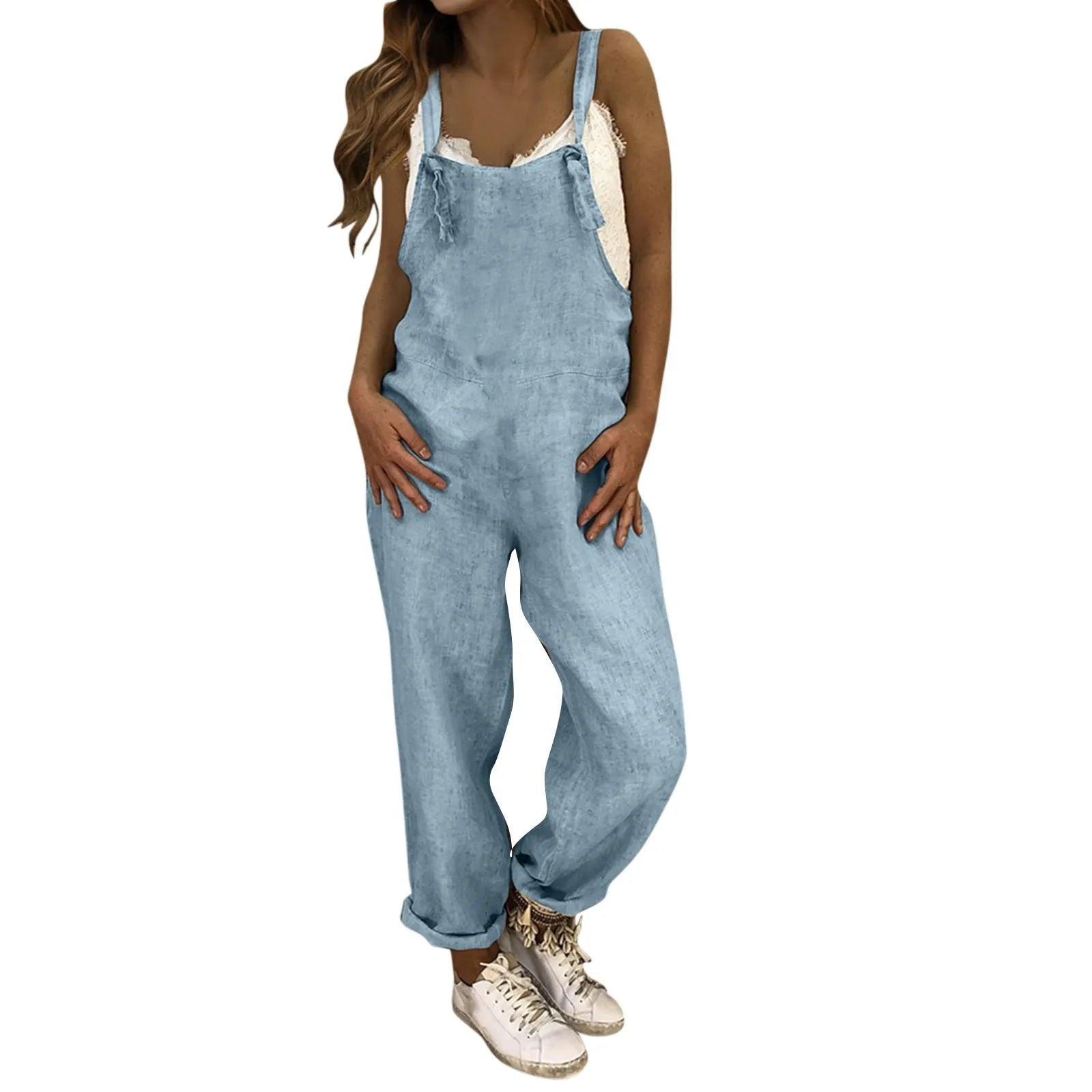 Women Plus Size Casual Loose Overalls Jumpsuit Solid Color Baggy Dungarees Romper Retro Fashion Trend Classic All-Match Comfortable Playsuit