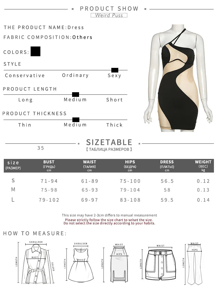 Mesh Patchwork Sexy Dress One Shoulder Sleeveless Bodycon