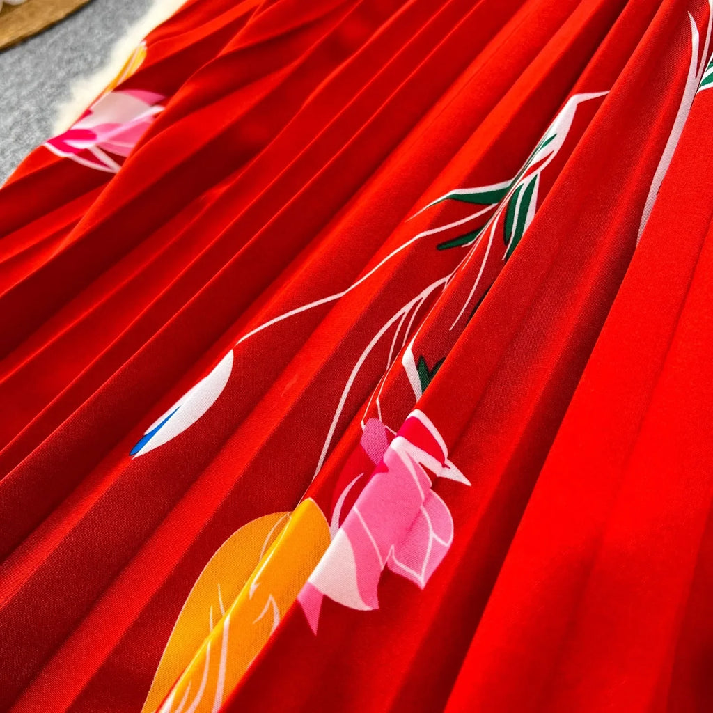 Floral Print Maxi Dress High Waist Spaghetti Strap Backless