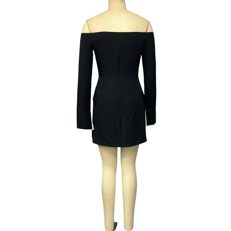 Elegant Off Shoulder Evening Dress With Long Sleeves