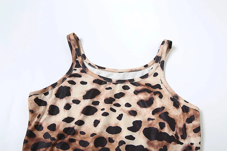 Leopard Print Mini Bodycon Dress Sleeveless Summer Party
