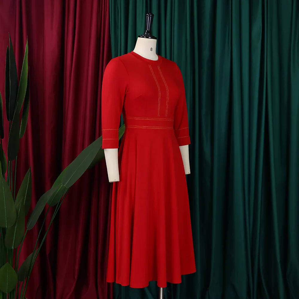 Elegant Party Dress For Women O Neck Pleated A Line Midi