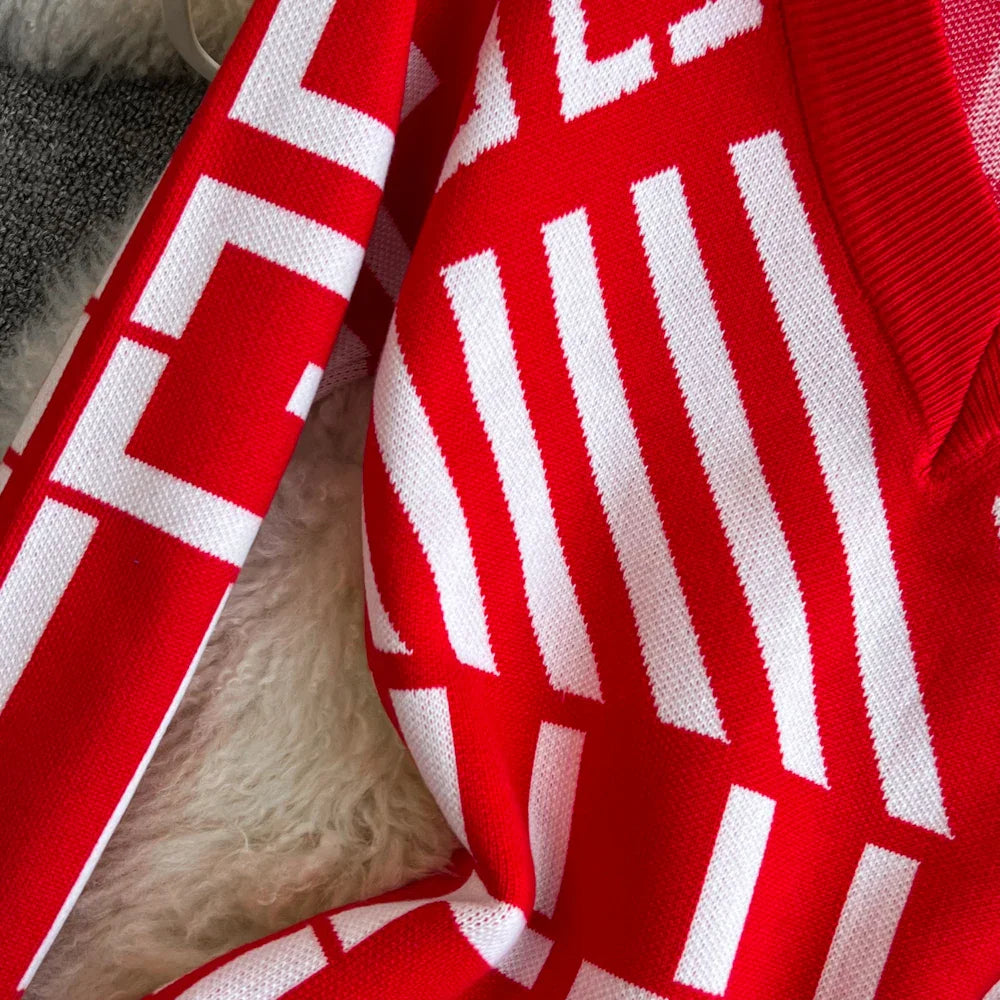 Geometric Knitted Bodycon Dress for Autumn Winter Women