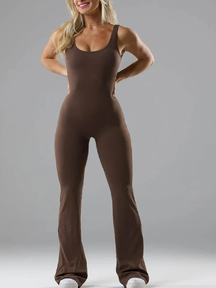 Women's Sexy Backless One-Piece Suit with Flared Pants for Sports Fitness Yoga and Casual Wear