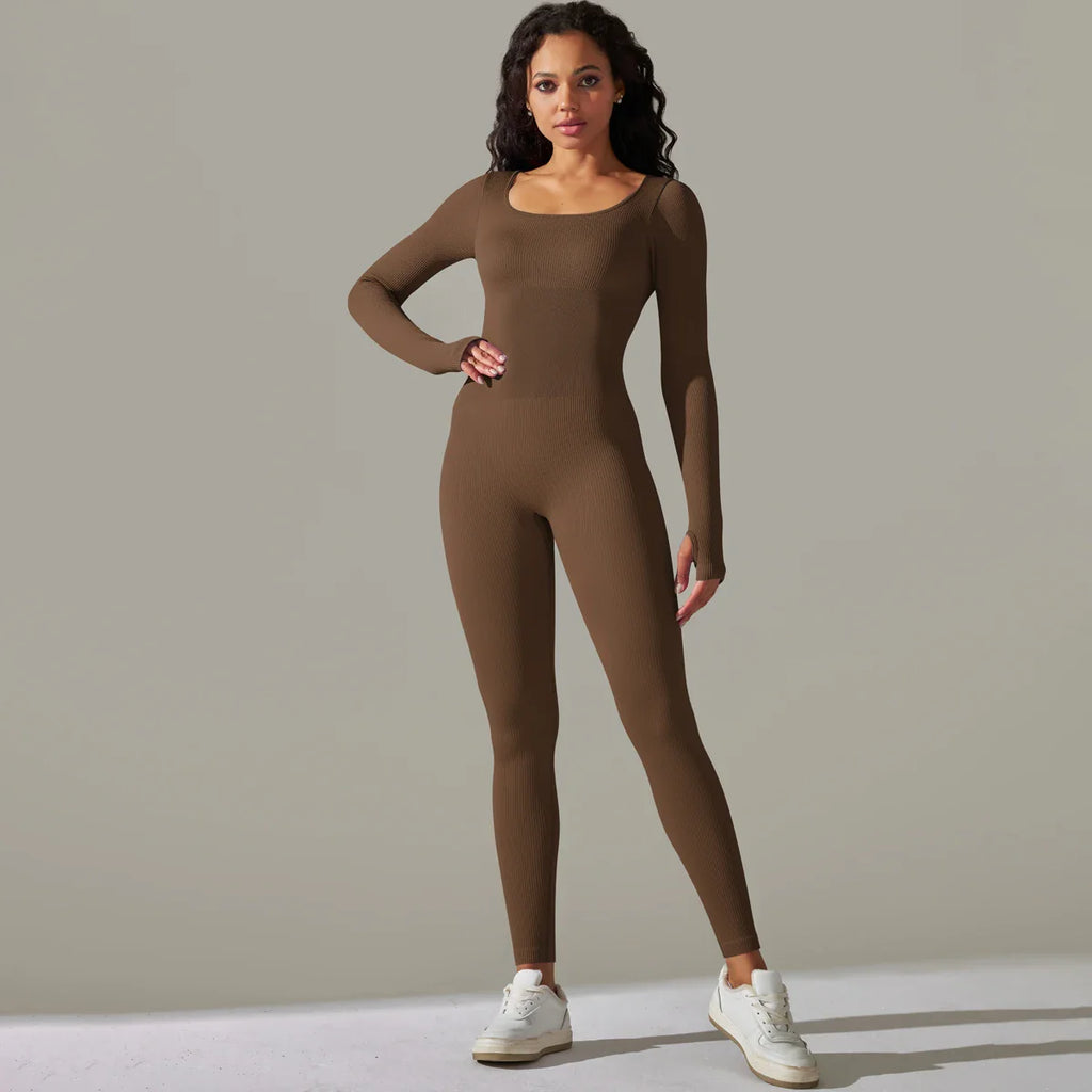 Women's Yoga Tracksuit Set One Piece Long Sleeve Jumpsuit for Workout and Gym Activities