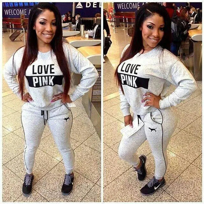 Casual Women Sportswear Printed Sweatshirt and Pants Tracksuit Long Sleeve Set