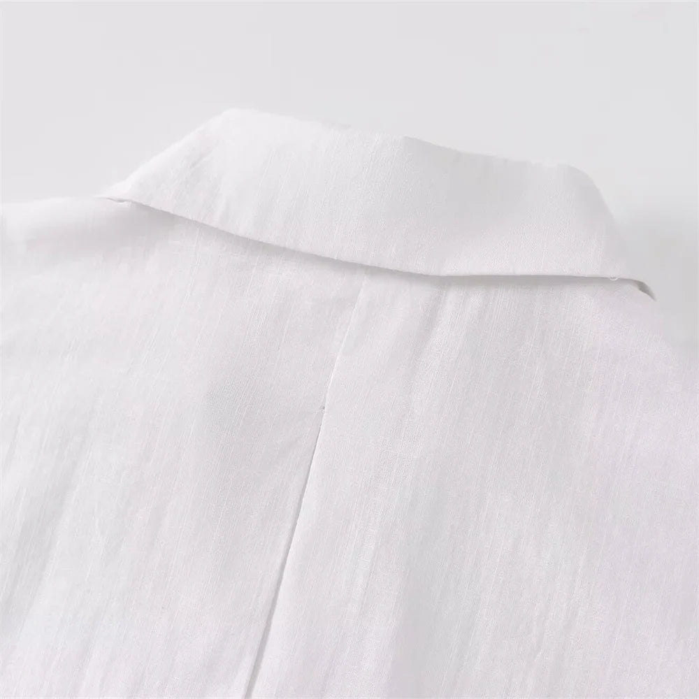 Women's Slimming Linen Blend Shirt with Wide Sleeves French Style Summer Casual Chic
