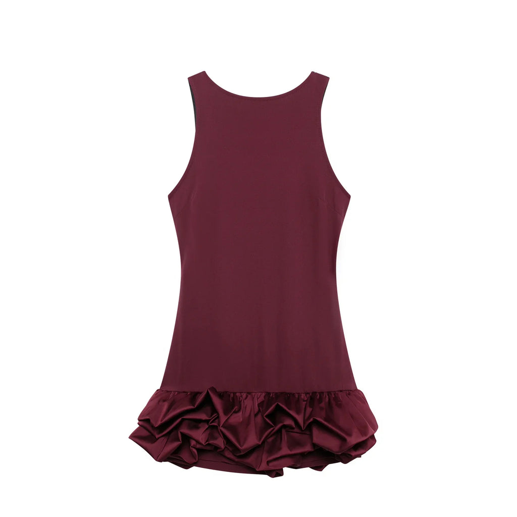 Backless Patchwork Mini Dress For Women Fluffy Hem Party