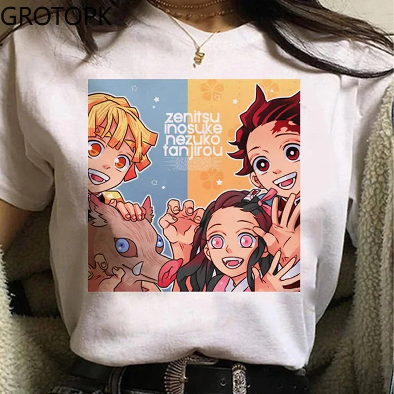 3D Printed Japanese Anime Demon Slayer Women's Casual Short Sleeve T-Shirt