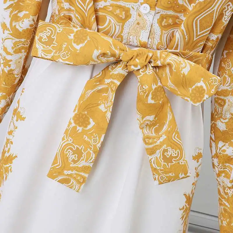 Bohemian Maxi Shirt Dress Belted Long Sleeve Floral Print